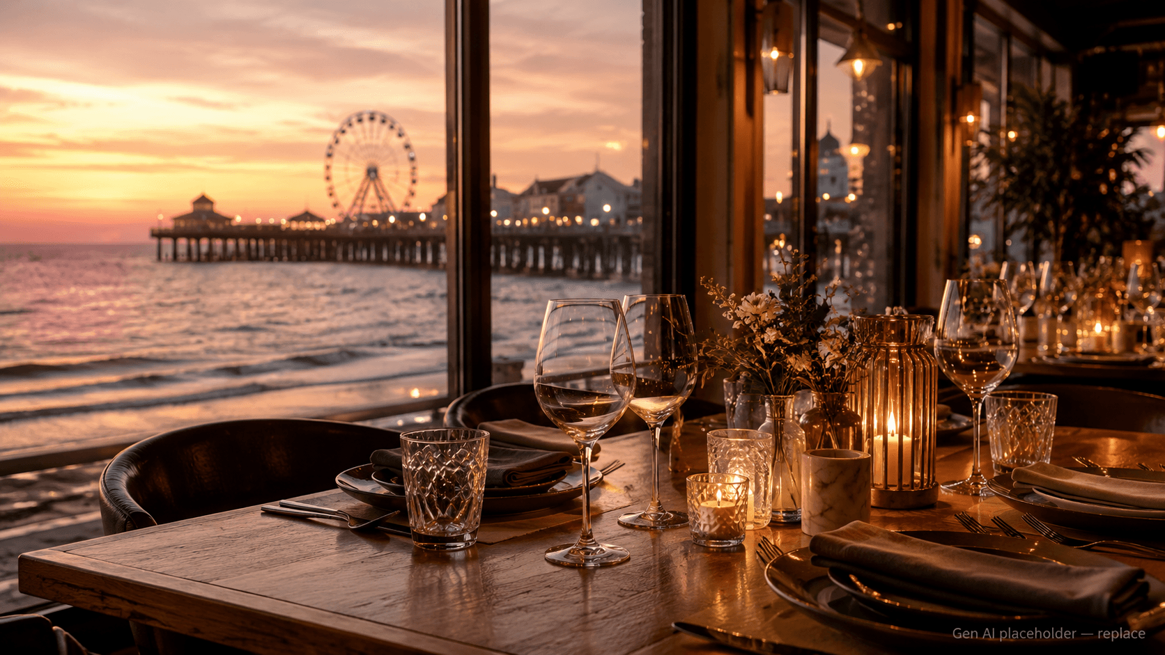 Warm waterfront restaurant dining in Galveston